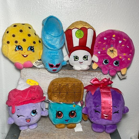 LOT of 7 Moose Shopkins Stuffed Plushies: High Heels, Candy Bar, Donut, Sundae - Picture 1 of 16